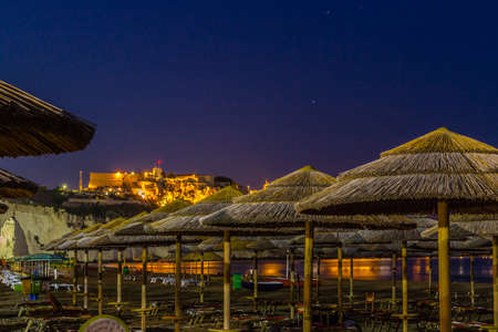 Night on the beach resorts of Vieste in the Gargano in Apulia, Italyの写真素材