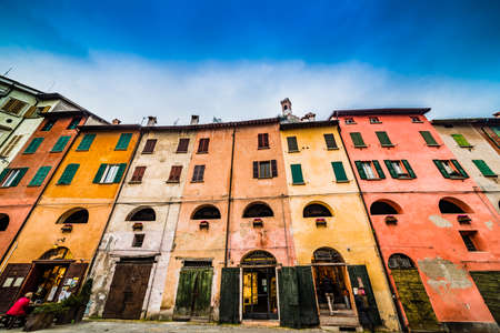 clock tower overlooking the streets of Brisighella, the most beautiful ancient village on the border between Emilia Romagna and Tuscany.の写真素材