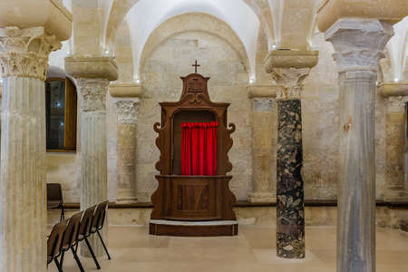 wooden confessional in Catholic churchのeditorial素材