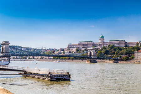 Buda Castle and Chain Bridge on the Danube riverの写真素材
