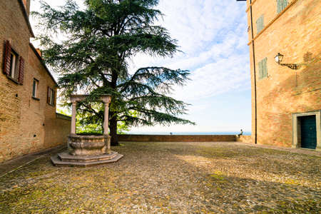 a small hilltop village cobbled streets in Emilia Romagna in Italyの写真素材