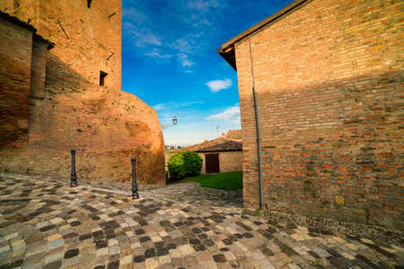 a small hilltop village cobbled streets in Emilia Romagna in Italyの写真素材