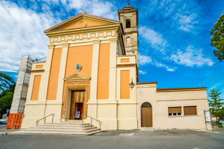 church in a medieval village in Italy, Collegiate Church of St. Christopherの写真素材