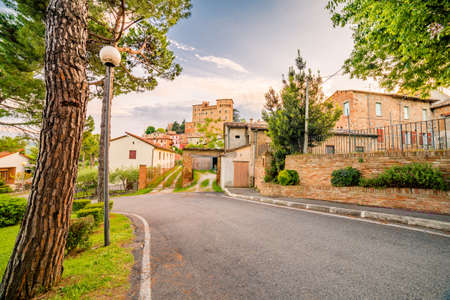 streets of a small hilltop village in Emilia Romagna in Italyの写真素材