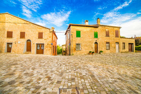 a small hilltop village cobbled streets in Emilia Romagna in Italyの写真素材