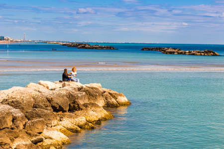 Group of breakwater rocks off the Adriatic coastの写真素材
