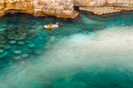 pedal boat along the polignano coast in Puglia in Italyの写真素材