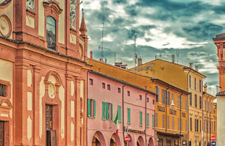 colors of old buildings in a small town of Romagna, in Italy