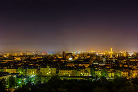nightscape of Bologna in Italyの写真素材