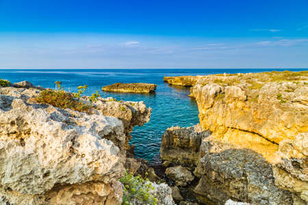 rocky coastal shore of Pugliaの写真素材