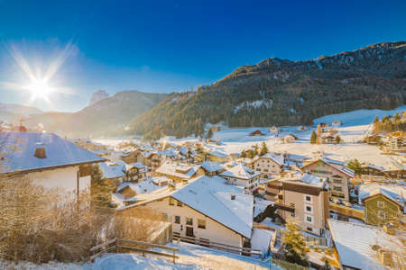 Winter view of Alpine village in Italyの写真素材