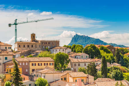 panorama of medieval village under construction in the countryside Emilia of Romagna in Italyの写真素材
