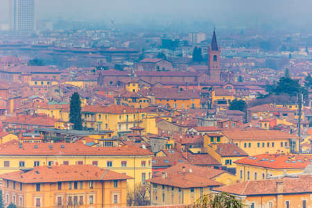 cityscape of Bologna in winter fogの写真素材
