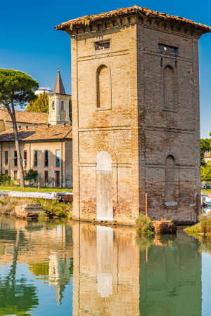 salt warehouses on the port channelの写真素材