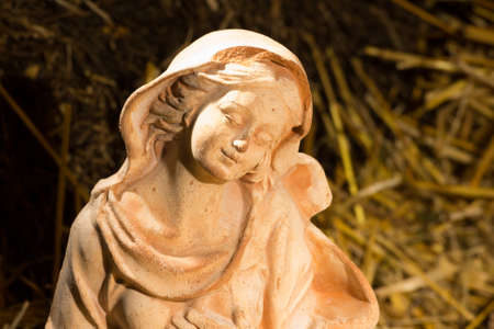 Statue of The Blessed Virgin Mary in Christmas Nativity Sceneの写真素材
