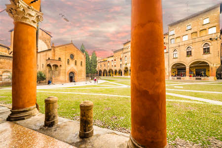 Bologna medieval city in Italy, arabic Catholics church on large streetの写真素材
