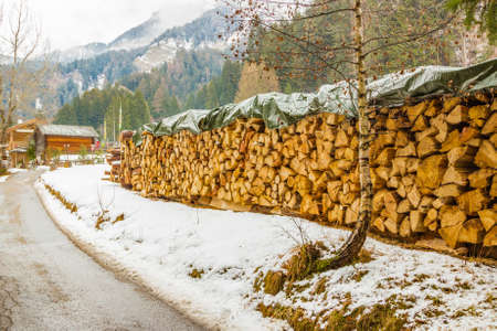 snowy dirt road in Dolomites
