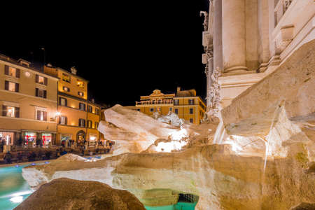 ancient Roman Fountain at night in Rome, Italyの写真素材