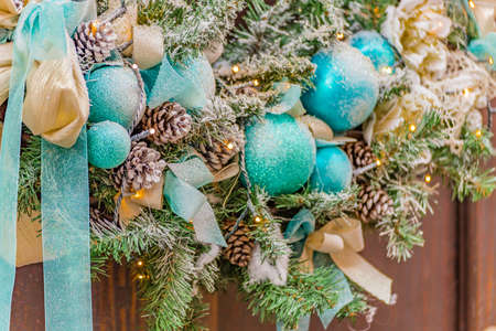 green and aquamarine Christmas decorationsの写真素材