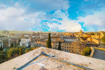 Panoramic view of historic center of Rome, Italy from terraceの写真素材