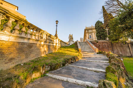 Rock stairs in ancient garden in Romeの写真素材