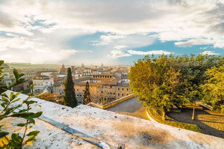 Panoramic view of historic center of Rome, Italy from terraceの写真素材