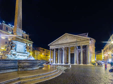 square in the historic center of Rome at nightの写真素材