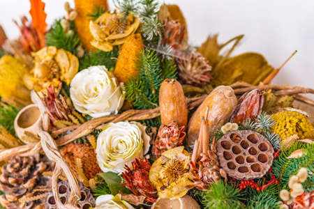 Christmas decoration on grave in snowの写真素材
