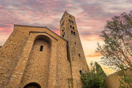 brick wall facade  of fifth century church in Ravennaの写真素材
