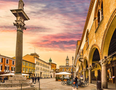 the main square in Ravenna in Italyの写真素材