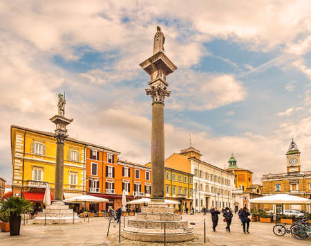the main square in Ravenna in Italyの写真素材