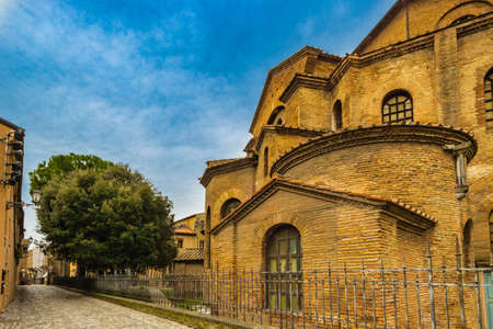 cobbled street near complex of churches in Ravenna