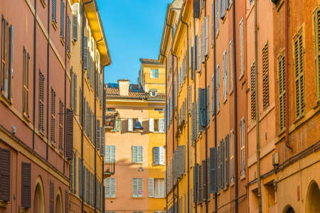 Architecture of the colorful buildings of Modena in Italyの写真素材