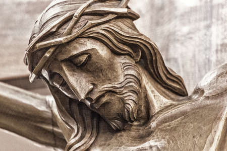 Head crowned with thorns in the Crucifixion of Jesus Christ,の写真素材