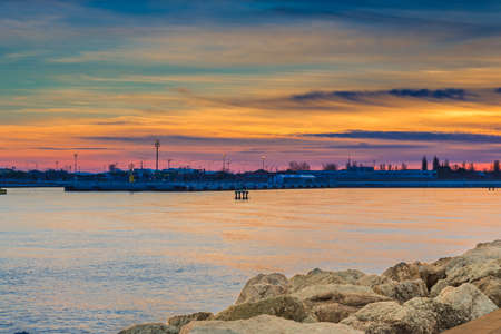 sunset on the Adriatic coast in Italyの写真素材