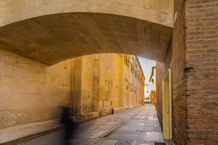 ancient buildings on street of Modena in Italyの写真素材