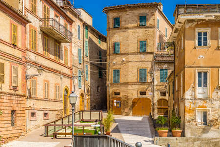 ancient buildings of a typical seaside village in the Marche region in Italyの写真素材
