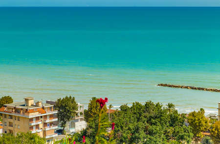 roofs of picturesque village on the sea in Italyの写真素材