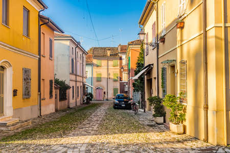 tourist district of ancient fishermen houses in Cesenaticoの写真素材