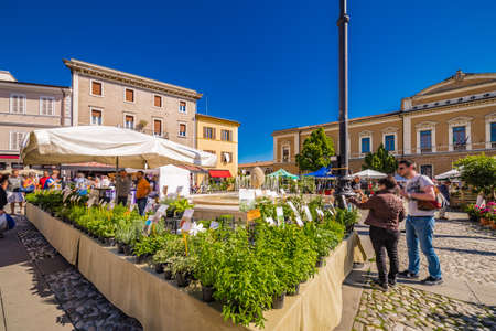 Flower fair in medieval village in Italy