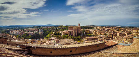 top view of Siena, wonderful medieval town under the sun of Tuscany, Italyの写真素材