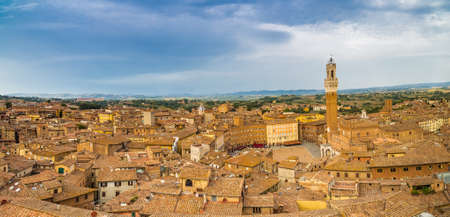 top view of Siena, wonderful medieval town under the sun of Tuscany, Italyの写真素材