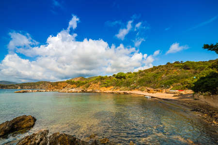 exciting panorama of clear and blue sea of Island of Elba under the sun of Tuscany in Italyの写真素材