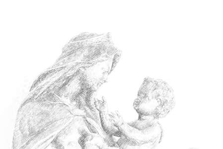 The Blessed Virgin Mary is holding the Holy Child Jesusの写真素材