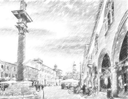 the main square in Ravenna in Italyの写真素材