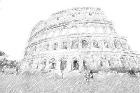 View at dusk of Colosseum or Coliseum in Rome, Italyの写真素材