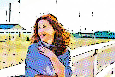 menopausal woman looking  at her side with beach in backgroundの写真素材