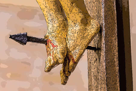 nailed feet of Jesus Christ on the Crossの写真素材