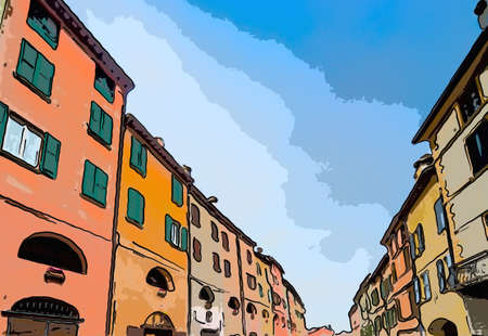the streets of Brisighella, the most beautiful ancient village on the border between Emilia Romagna and Tuscany.の写真素材