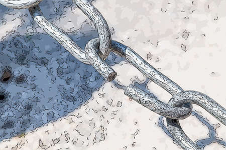 the link in the chain is opening: this weak link defines the real strength of this steel chainの写真素材